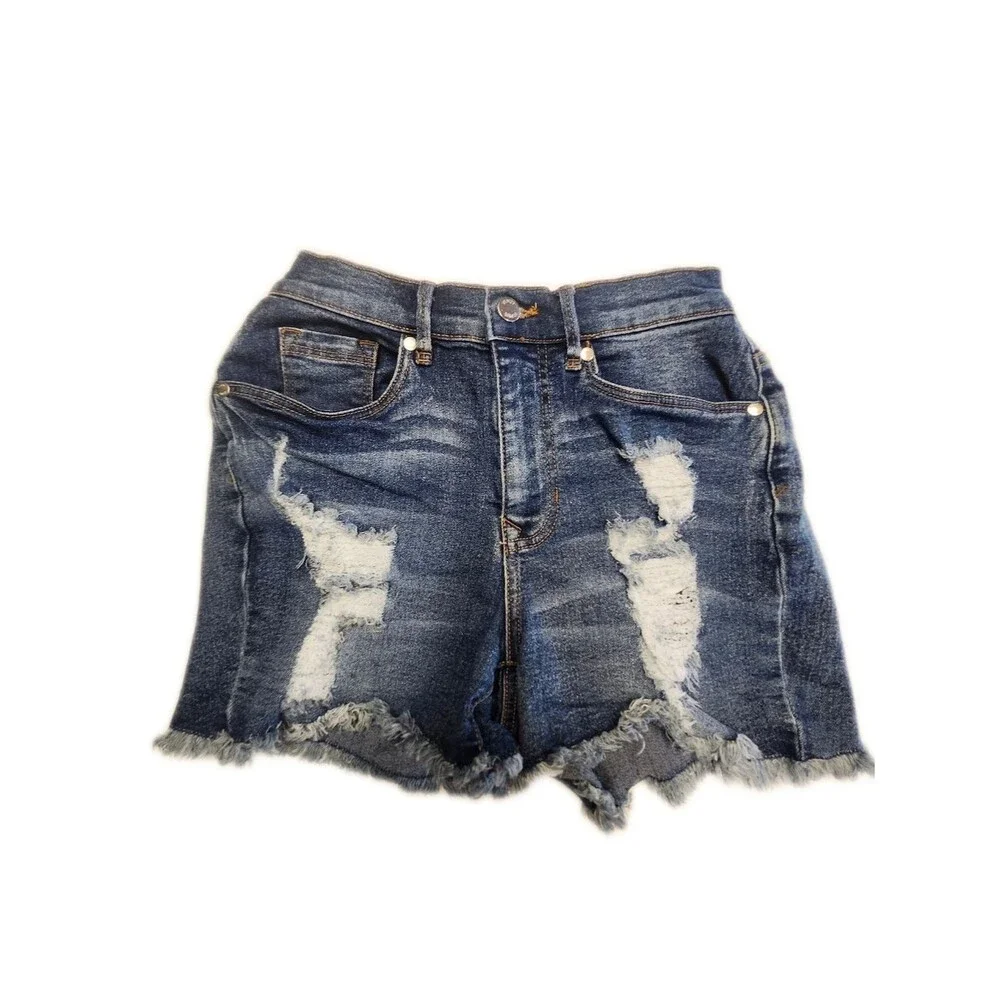 VENUS (Jeans & Polo) High Rise Medium Wash Cut Off Distressed Denim Shorts, 2